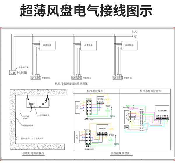 超薄卧式暗装风机盘管电气接线图示